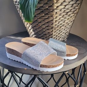 Union bay  cork wedge slides- Sparkling silver